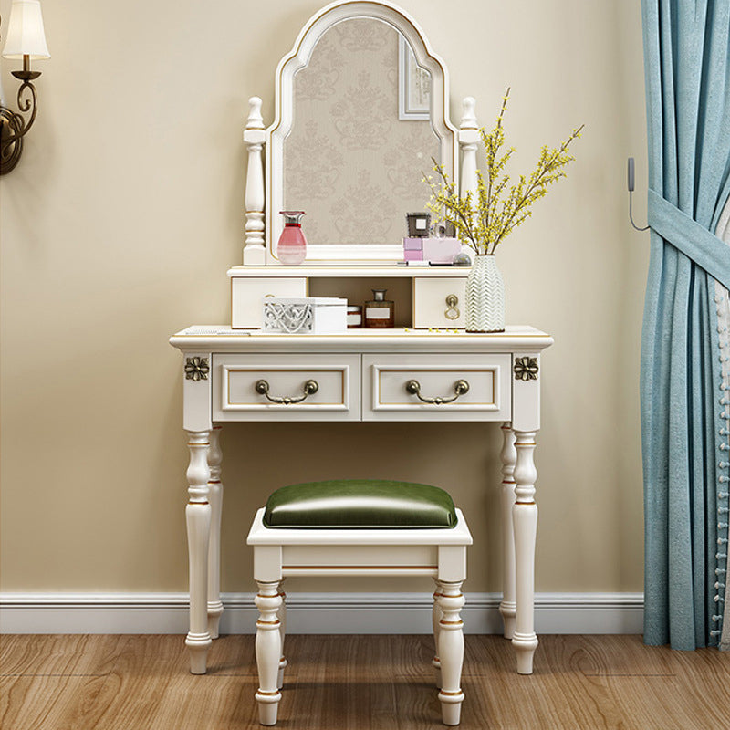 Scrivania di vanità a specchio avorio con 4 cassetti in legno vittoriano