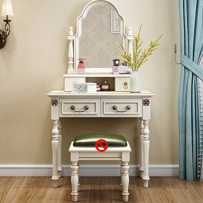 Scrivania di vanità a specchio avorio con 4 cassetti in legno vittoriano