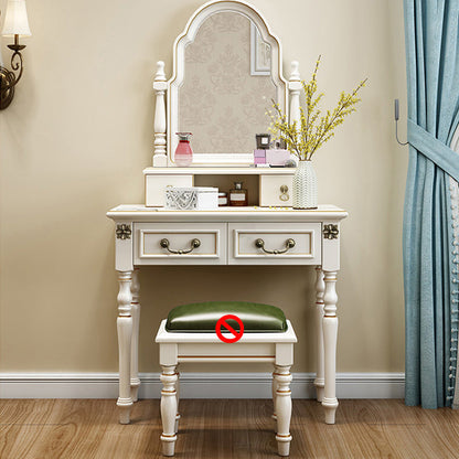 Scrivania di vanità a specchio avorio con 4 cassetti in legno vittoriano