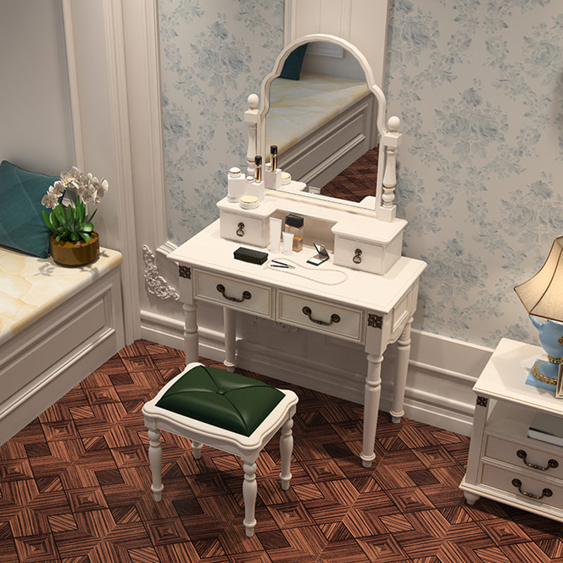 Scrivania di vanità a specchio avorio con 4 cassetti in legno vittoriano