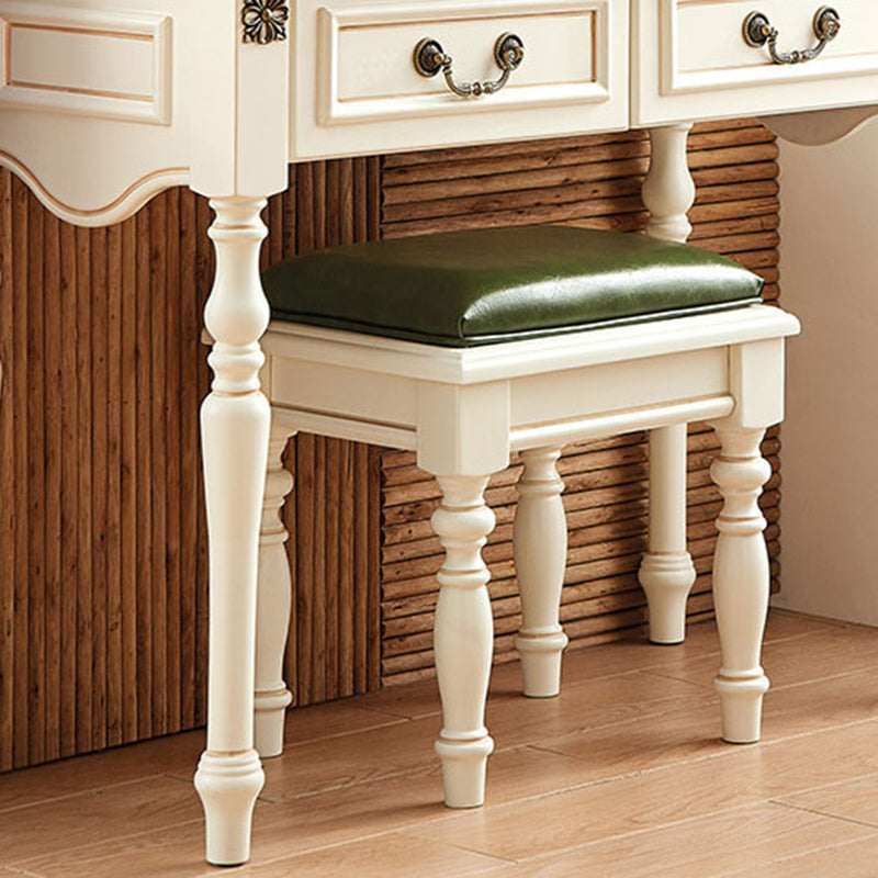 Scrivania di vanità a specchio avorio con 4 cassetti in legno vittoriano