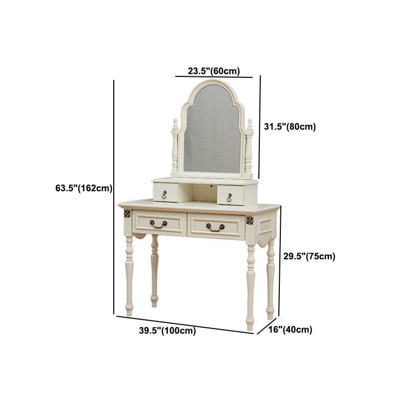 Scrivania di vanità a specchio avorio con 4 cassetti in legno vittoriano