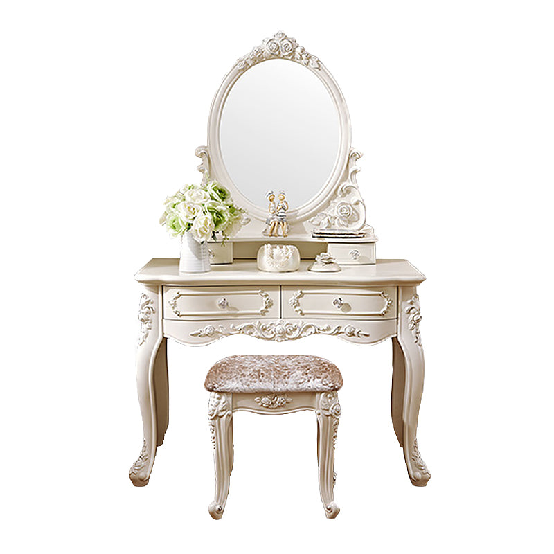 Victorian Mirrored Wood Makeup Dressing Table Stool Set in White