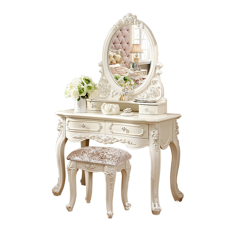 Victorian Mirrored Wood Makeup Dressing Table Stool Set in White