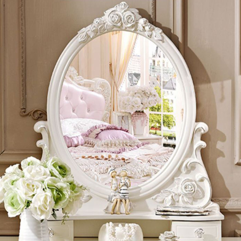 Victorian Mirrored Wood Makeup Dressing Table Stool Set in White