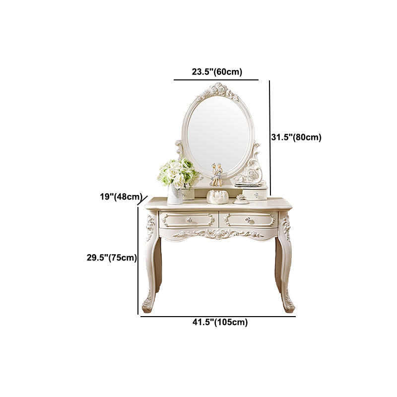 Victorian Mirrored Wood Makeup Dressing Table Stool Set in White