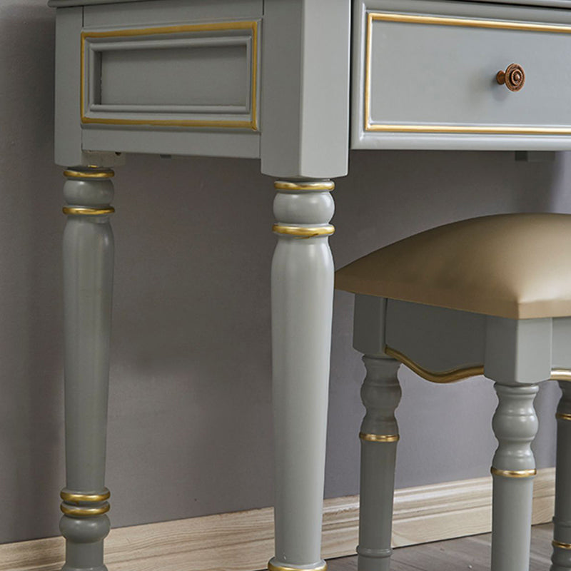 Meuble de bureau miroir 2 tiroir Vanité bleue avec tabouret rembourré