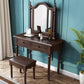 3-Piece Set Makeup Vanity Victorian Mirror and Stool Dressing Desk Makeup Vanity & Mirror & Stools Walnut Clearhalo 'Bedroom Furniture' 'furn' 'furn_makeup_vanities' 'Furniture' 'Makeup Vanities' 'makeup_vanities' 6084283