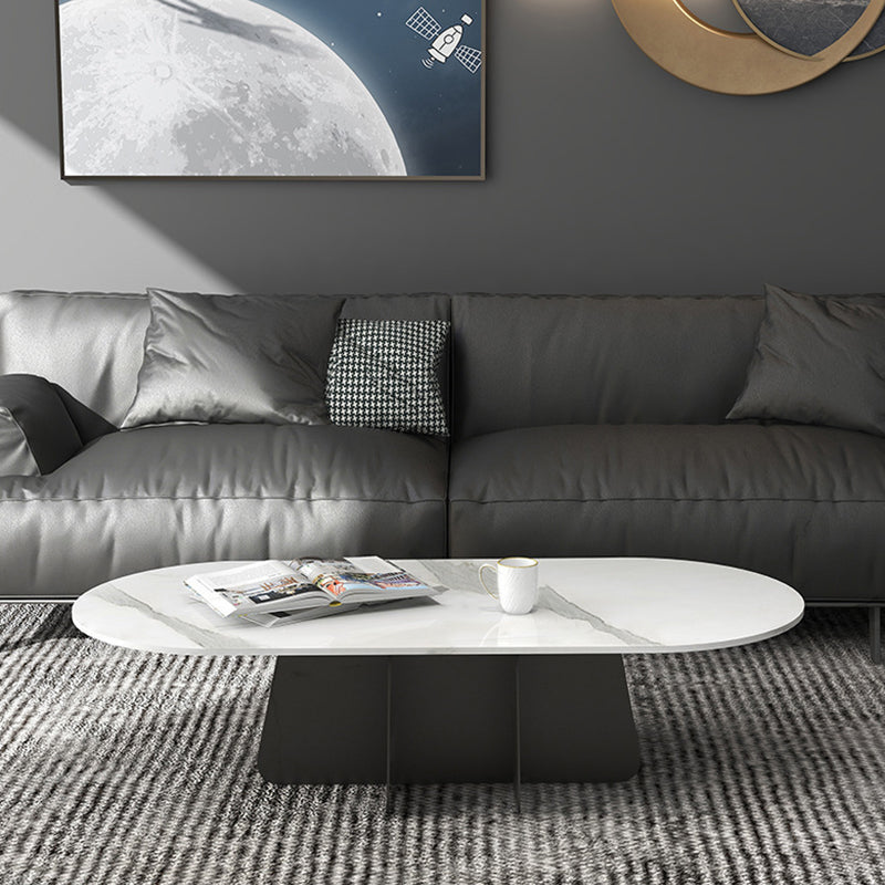 Glam Style Oval Coffee Table with Marble Top and Iron Base in Black Clearhalo 'Coffee & Accent Tables' 'Coffee Tables' 'coffee_tables' 'furn' 'furn_coffee_tables' 'Furniture' 'Living Room Furniture' 6084308