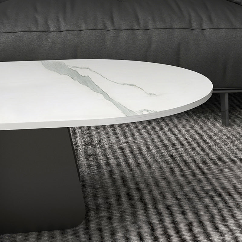 Glam Style Oval Coffee Table with Marble Top and Iron Base in Black Clearhalo 'Coffee & Accent Tables' 'Coffee Tables' 'coffee_tables' 'furn' 'furn_coffee_tables' 'Furniture' 'Living Room Furniture' 6084313