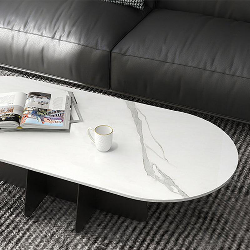Glam Style Oval Coffee Table with Marble Top and Iron Base in Black Clearhalo 'Coffee & Accent Tables' 'Coffee Tables' 'coffee_tables' 'furn' 'furn_coffee_tables' 'Furniture' 'Living Room Furniture' 6084316