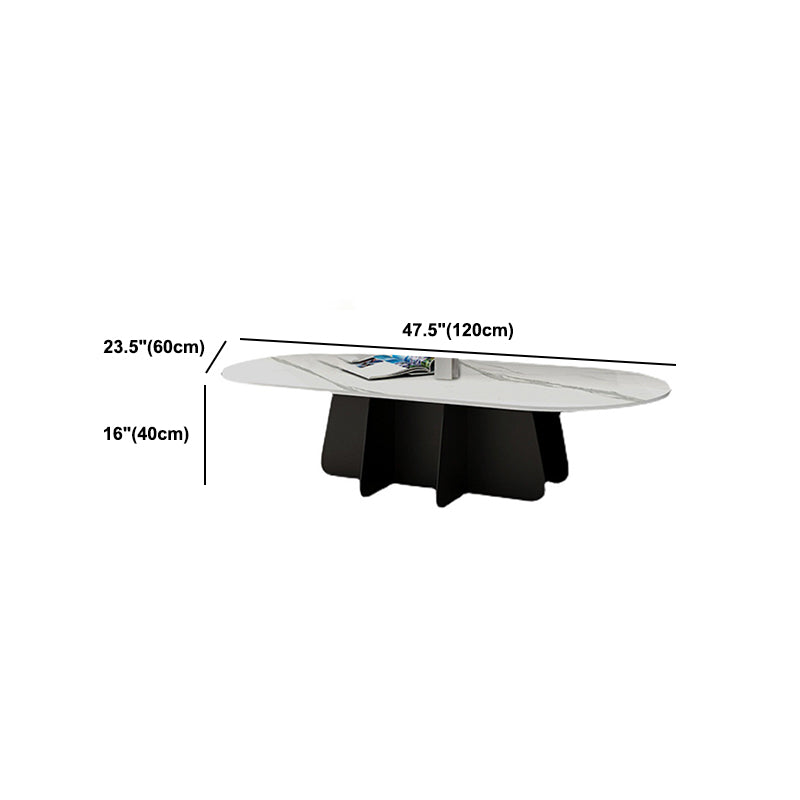 Glam Style Oval Coffee Table with Marble Top and Iron Base in Black Clearhalo 'Coffee & Accent Tables' 'Coffee Tables' 'coffee_tables' 'furn' 'furn_coffee_tables' 'Furniture' 'Living Room Furniture' 6084318