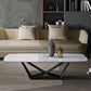 Glam rechthoekige witte salontafel met marmeren blad en stalen onderstel