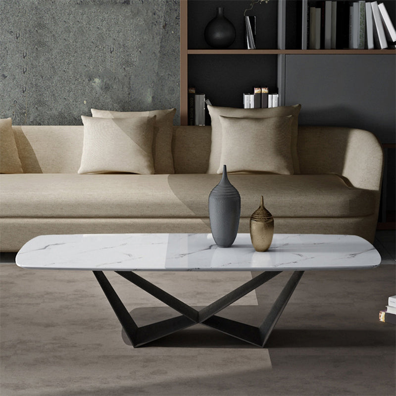 Glam rechthoekige witte salontafel met marmeren blad en stalen onderstel