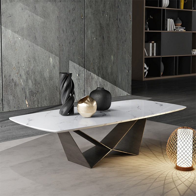 Glam rechthoekige witte salontafel met marmeren blad en stalen onderstel