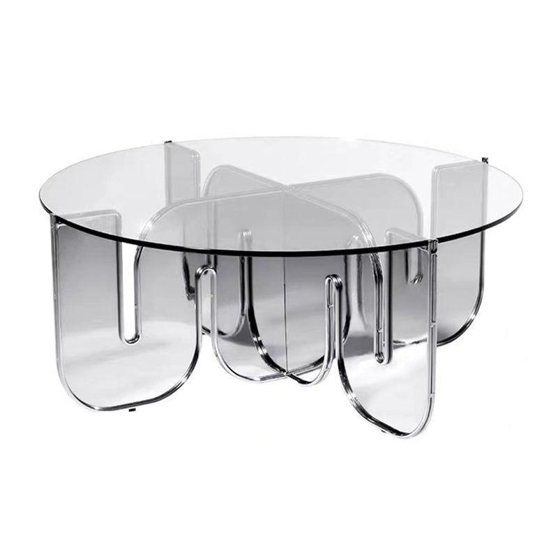 Contemporary Round Coffee Table with Glass Top and Acrylic Cross Base Clearhalo 'Coffee & Accent Tables' 'Coffee Tables' 'coffee_tables' 'furn' 'furn_coffee_tables' 'Furniture' 'Living Room Furniture' 6084356