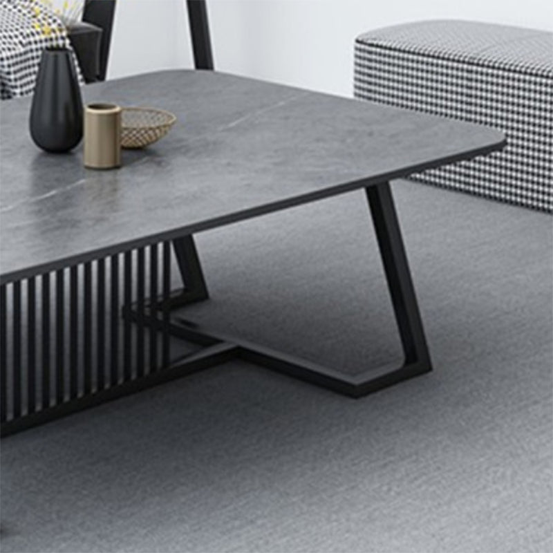 Rectangle Stone Top Coffee Table with Black Metal Trestle Base Clearhalo 'Coffee & Accent Tables' 'Coffee Tables' 'coffee_tables' 'furn' 'furn_coffee_tables' 'Furniture' 'Living Room Furniture' 6084378