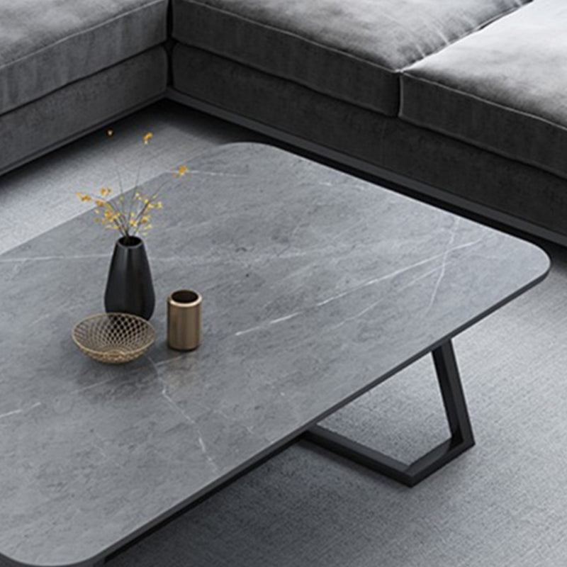 Rectangle Stone Top Coffee Table with Black Metal Trestle Base Clearhalo 'Coffee & Accent Tables' 'Coffee Tables' 'coffee_tables' 'furn' 'furn_coffee_tables' 'Furniture' 'Living Room Furniture' 6084381