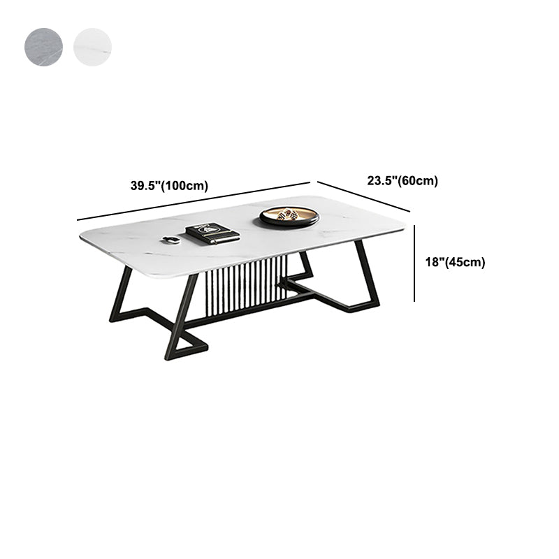Rectangle Stone Top Coffee Table with Black Metal Trestle Base Clearhalo 'Coffee & Accent Tables' 'Coffee Tables' 'coffee_tables' 'furn' 'furn_coffee_tables' 'Furniture' 'Living Room Furniture' 6084382