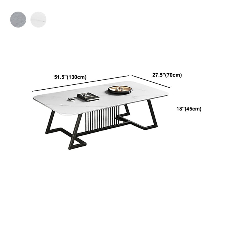 Rectangle Stone Top Coffee Table with Black Metal Trestle Base Clearhalo 'Coffee & Accent Tables' 'Coffee Tables' 'coffee_tables' 'furn' 'furn_coffee_tables' 'Furniture' 'Living Room Furniture' 6084384