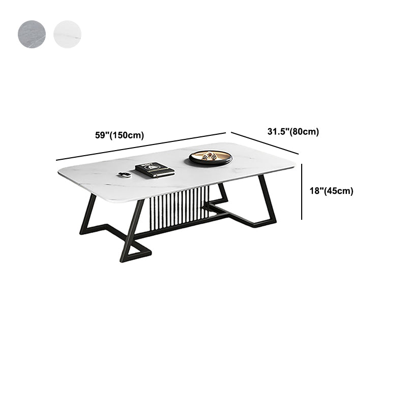 Rectangle Stone Top Coffee Table with Black Metal Trestle Base Clearhalo 'Coffee & Accent Tables' 'Coffee Tables' 'coffee_tables' 'furn' 'furn_coffee_tables' 'Furniture' 'Living Room Furniture' 6084386