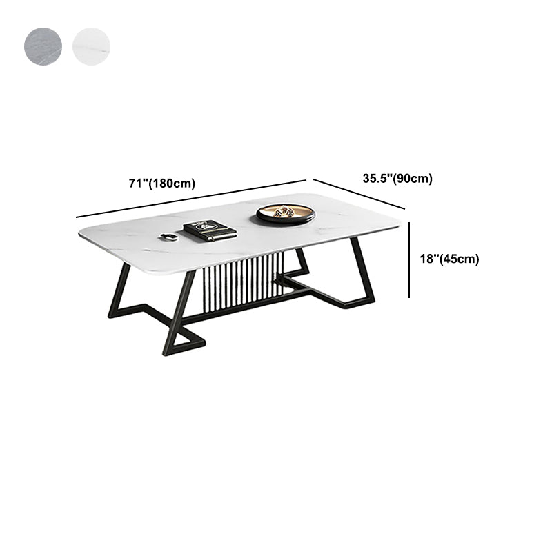 Rectangle Stone Top Coffee Table with Black Metal Trestle Base Clearhalo 'Coffee & Accent Tables' 'Coffee Tables' 'coffee_tables' 'furn' 'furn_coffee_tables' 'Furniture' 'Living Room Furniture' 6084388