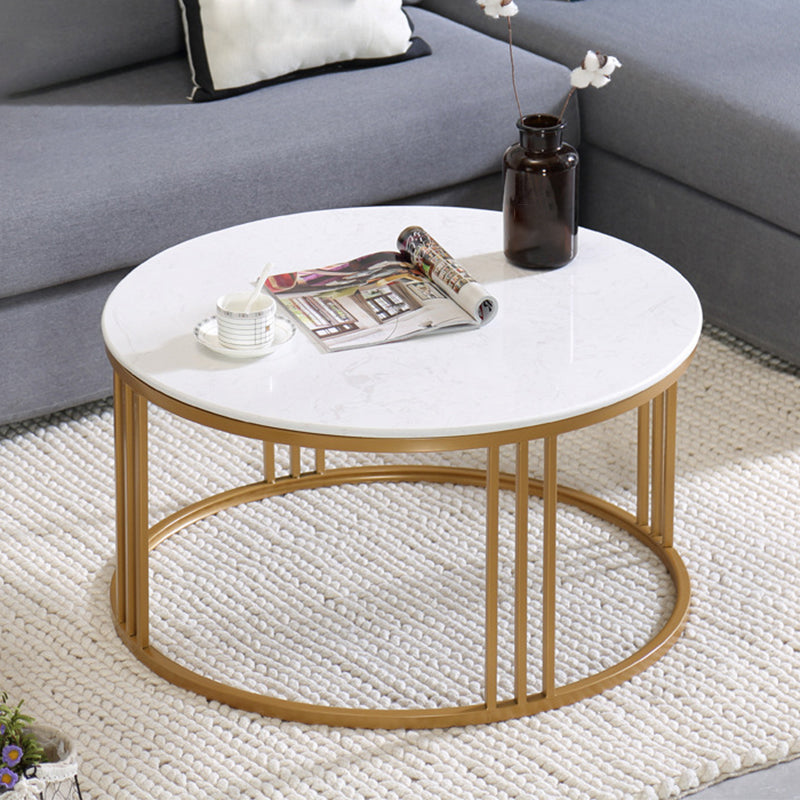 Glam Style White Round Coffee Table with Marble Top and Iron Frame Base Clearhalo 'Coffee & Accent Tables' 'Coffee Tables' 'coffee_tables' 'furn' 'furn_coffee_tables' 'Furniture' 'Living Room Furniture' 6084389