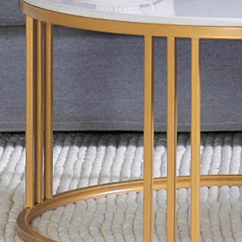 Glam Style White Round Coffee Table with Marble Top and Iron Frame Base Clearhalo 'Coffee & Accent Tables' 'Coffee Tables' 'coffee_tables' 'furn' 'furn_coffee_tables' 'Furniture' 'Living Room Furniture' 6084394