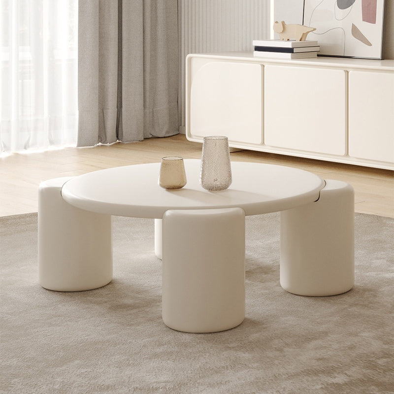 Scandinavian Round Wood Coffee Table with 4 Legs Coffee Table in White Clearhalo 'Coffee & Accent Tables' 'Coffee Tables' 'coffee_tables' 'furn' 'furn_coffee_tables' 'Furniture' 'Living Room Furniture' 6084429