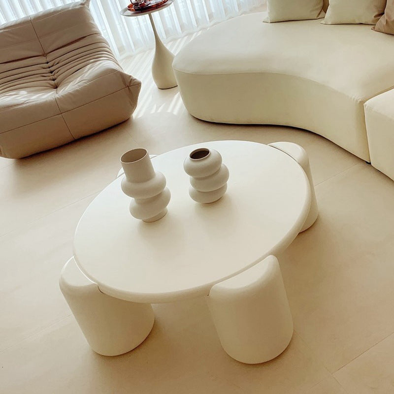 Scandinavian Round Wood Coffee Table with 4 Legs Coffee Table in White Clearhalo 'Coffee & Accent Tables' 'Coffee Tables' 'coffee_tables' 'furn' 'furn_coffee_tables' 'Furniture' 'Living Room Furniture' 6084432