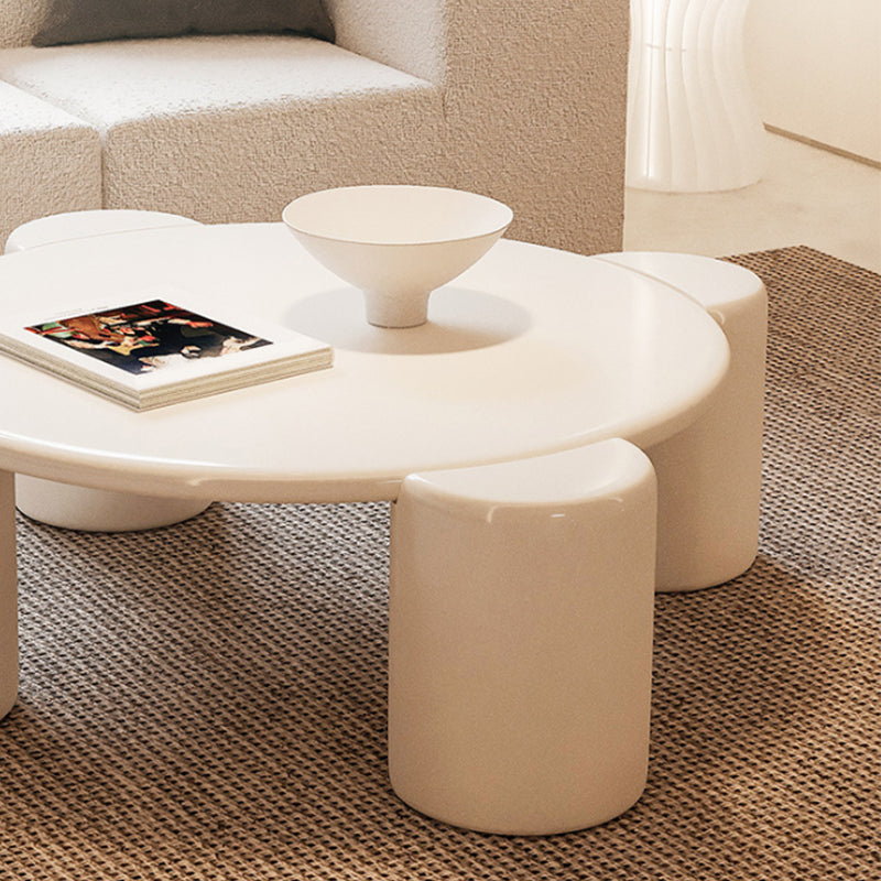 Scandinavian Round Wood Coffee Table with 4 Legs Coffee Table in White Clearhalo 'Coffee & Accent Tables' 'Coffee Tables' 'coffee_tables' 'furn' 'furn_coffee_tables' 'Furniture' 'Living Room Furniture' 6084437