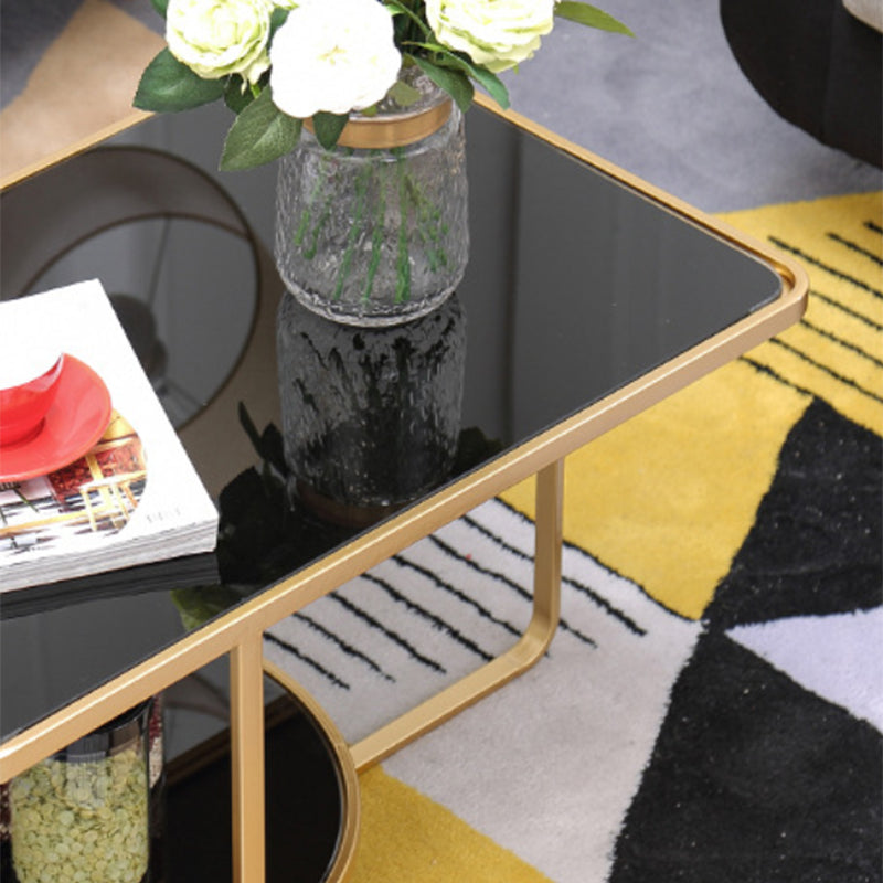 Contemporary Rectangle Glass Top Coffee Table with Shelf and Cross Legs