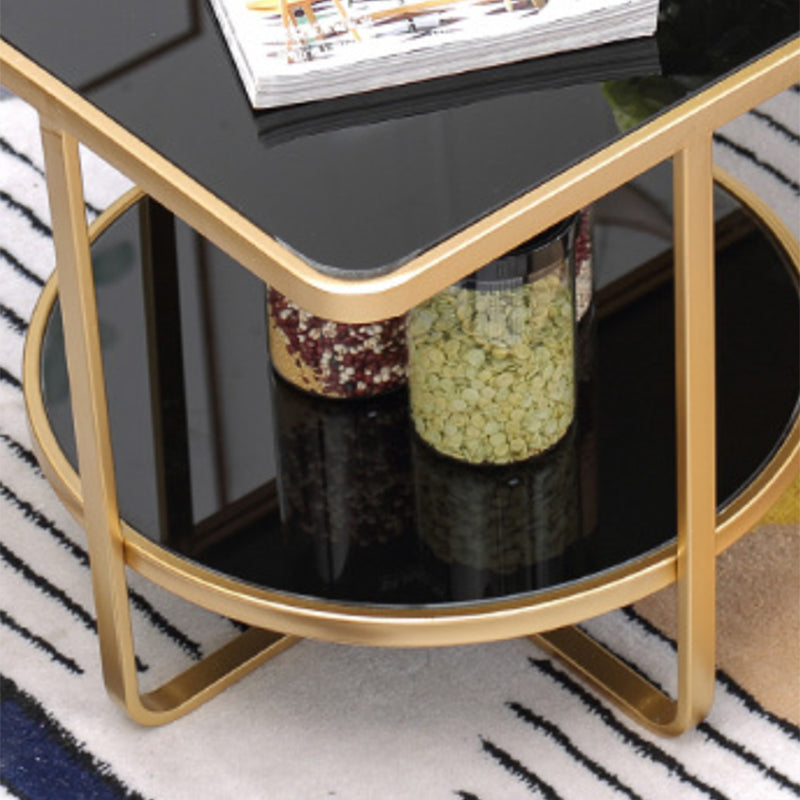 Contemporary Rectangle Glass Top Coffee Table with Shelf and Cross Legs