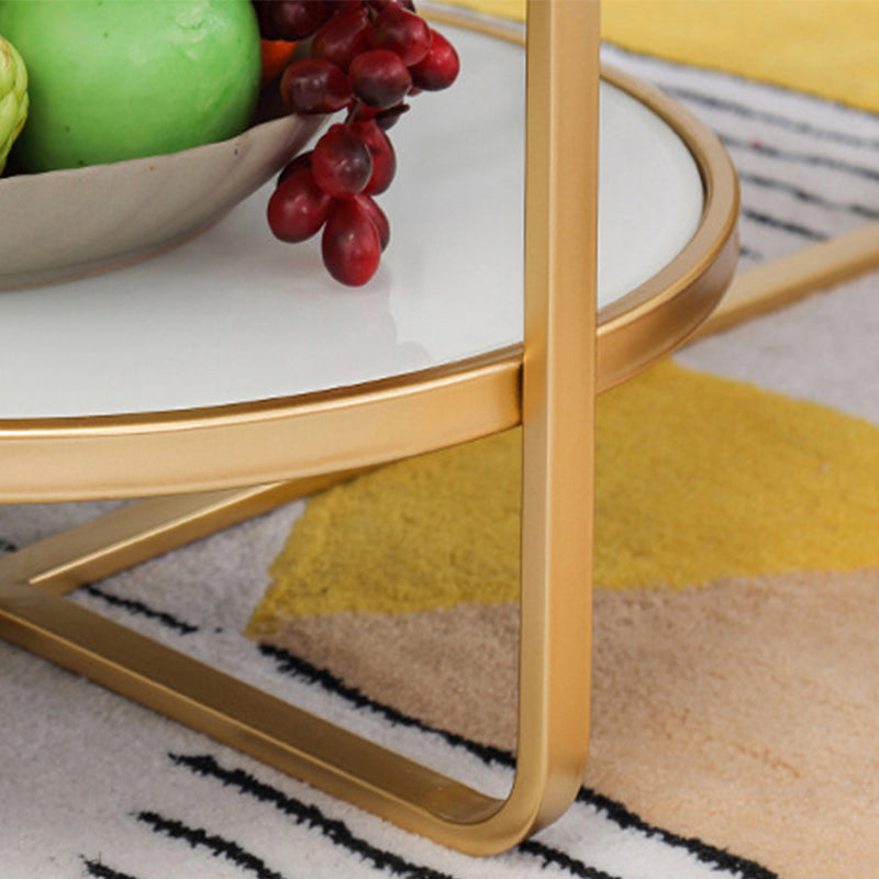 Contemporary Rectangle Glass Top Coffee Table with Shelf and Cross Legs