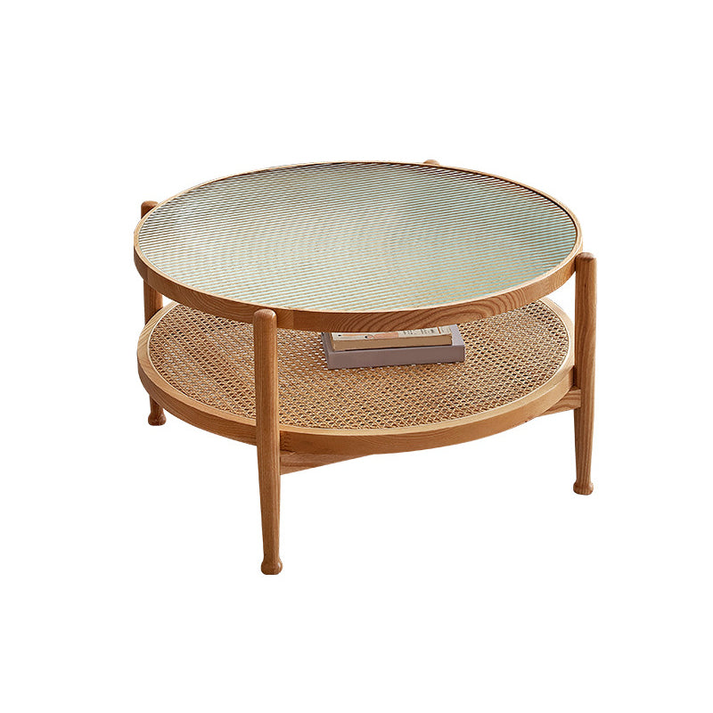 Contemporary 3/4 Legs Wooden with Storage Shelf Coffee Table 35"L x 35"W x 17.7"H Wood Clearhalo 'Coffee & Accent Tables' 'Coffee Tables' 'coffee_tables' 'furn' 'furn_coffee_tables' 'Furniture' 'Living Room Furniture' 6084527