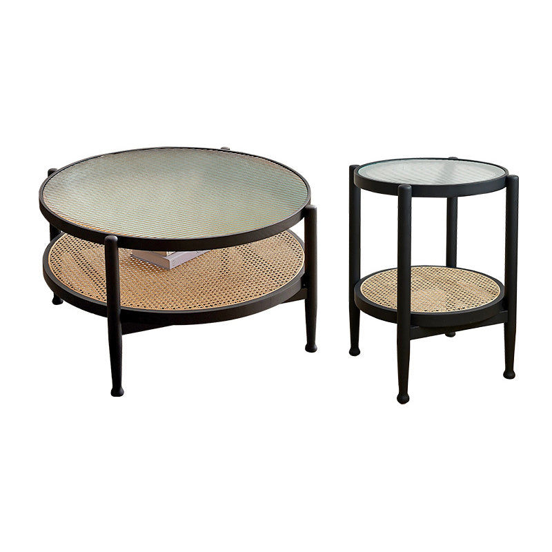 Contemporary 3/4 Legs Wooden with Storage Shelf Coffee Table 35"L x 35"W x 17.7"H + 19.7"L x 19.7"W x 23.5"H Black Clearhalo 'Coffee & Accent Tables' 'Coffee Tables' 'coffee_tables' 'furn' 'furn_coffee_tables' 'Furniture' 'Living Room Furniture' 6084534