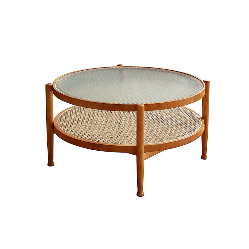 Contemporary 3/4 Legs Wooden with Storage Shelf Coffee Table 35"L x 35"W x 17.7"H Cherry Wood Clearhalo 'Coffee & Accent Tables' 'Coffee Tables' 'coffee_tables' 'furn' 'furn_coffee_tables' 'Furniture' 'Living Room Furniture' 6084536