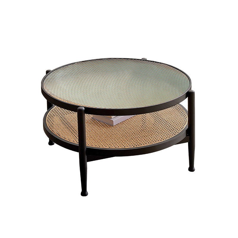 Contemporary 3/4 Legs Wooden with Storage Shelf Coffee Table 35"L x 35"W x 17.7"H Black Clearhalo 'Coffee & Accent Tables' 'Coffee Tables' 'coffee_tables' 'furn' 'furn_coffee_tables' 'Furniture' 'Living Room Furniture' 6084538
