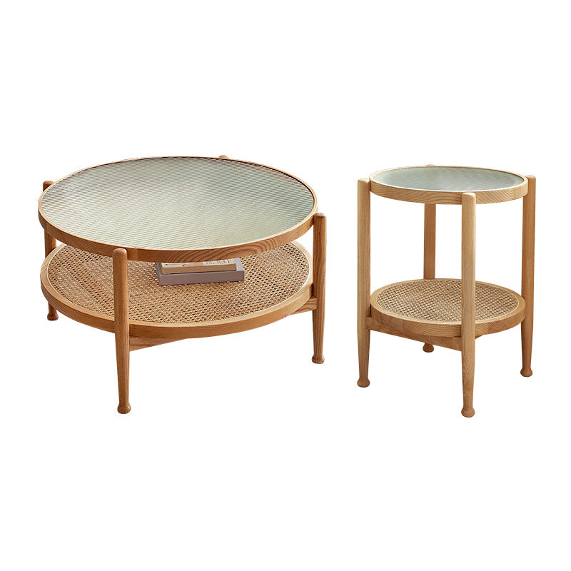 Contemporary 3/4 Legs Wooden with Storage Shelf Coffee Table 35"L x 35"W x 17.7"H + 19.7"L x 19.7"W x 23.5"H Wood Clearhalo 'Coffee & Accent Tables' 'Coffee Tables' 'coffee_tables' 'furn' 'furn_coffee_tables' 'Furniture' 'Living Room Furniture' 6084540