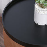 Modern Style Round 3 Legs Side Table Set in Black with Storage