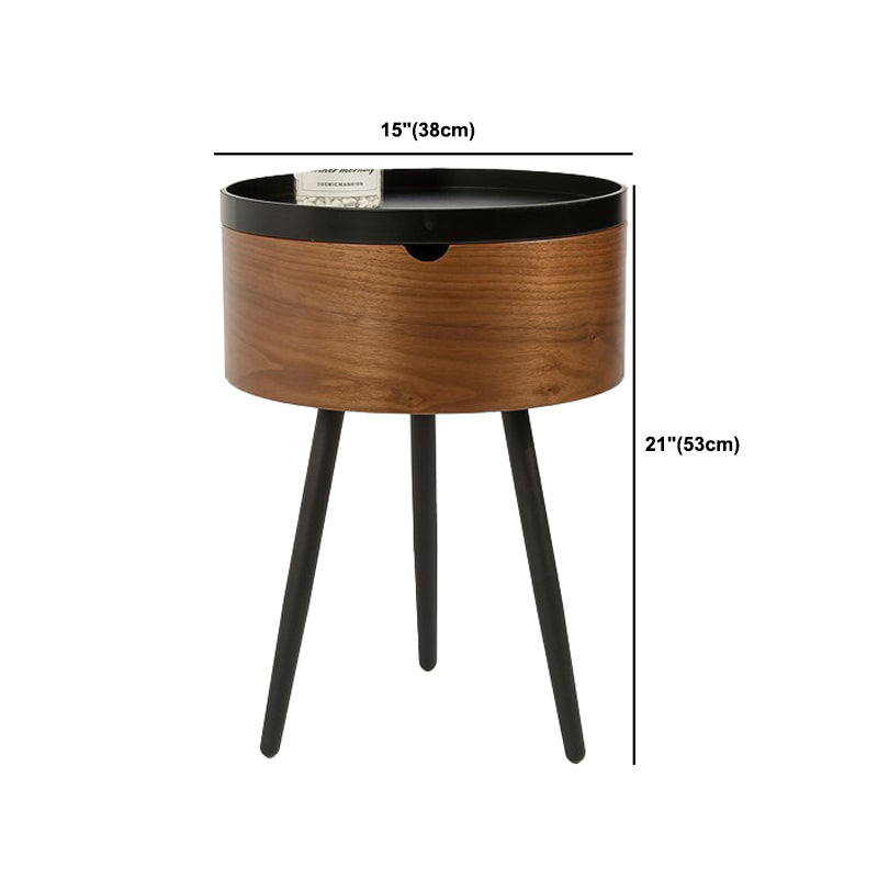 Modern Style Round 3 Legs Side Table Set in Black with Storage