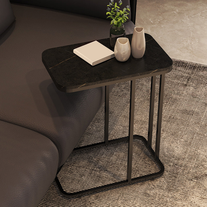 19.7" W Modern End Table Rectangular Slate C Sofa Side Table Black Black 1 Clearhalo 'Coffee & Accent Tables' 'End & Side Tables' 'end_side_tables' 'furn' 'furn_end_side_tables' 'Furniture' 'Living Room Furniture' 6084739