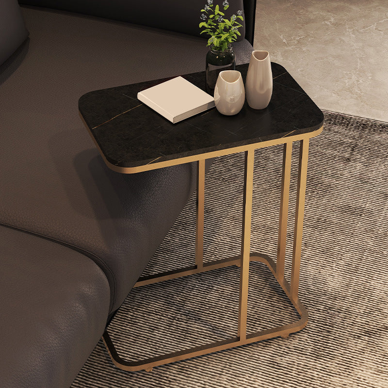 19.7" W Modern End Table Rectangular Slate C Sofa Side Table Gold Black 1 Clearhalo 'Coffee & Accent Tables' 'End & Side Tables' 'end_side_tables' 'furn' 'furn_end_side_tables' 'Furniture' 'Living Room Furniture' 6084757
