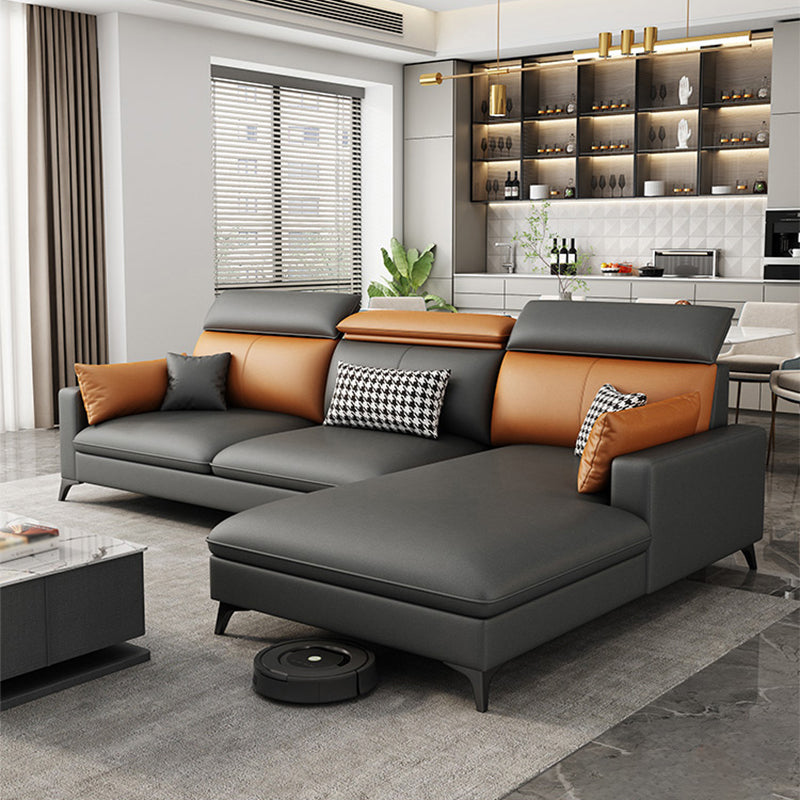 Contemporary 35.43 " H Faux Leather Square Arm Sofa & Chaise 100"L x 71"W x 35"H Right Clearhalo 'furn' 'furn_sectionals' 'Furniture' 'Living Room Furniture' 'Sectionals' 6084777