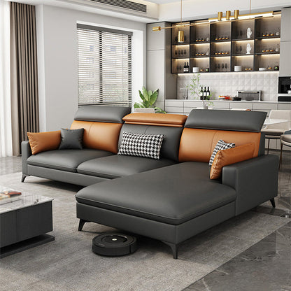 Contemporary 35.43 " H Faux Leather Square Arm Sofa & Chaise 100"L x 71"W x 35"H Right Clearhalo 'furn' 'furn_sectionals' 'Furniture' 'Living Room Furniture' 'Sectionals' 6084777