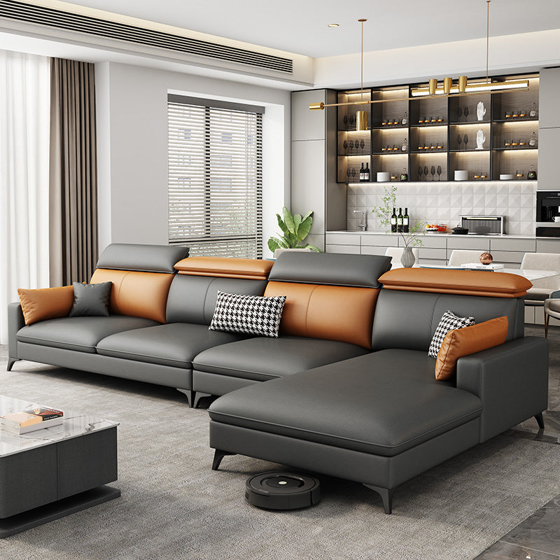 Contemporary 35.43 " H Faux Leather Square Arm Sofa & Chaise 128"L x 71"W x 35"H Right Sponge Clearhalo 'furn' 'furn_sectionals' 'Furniture' 'Living Room Furniture' 'Sectionals' 6084779