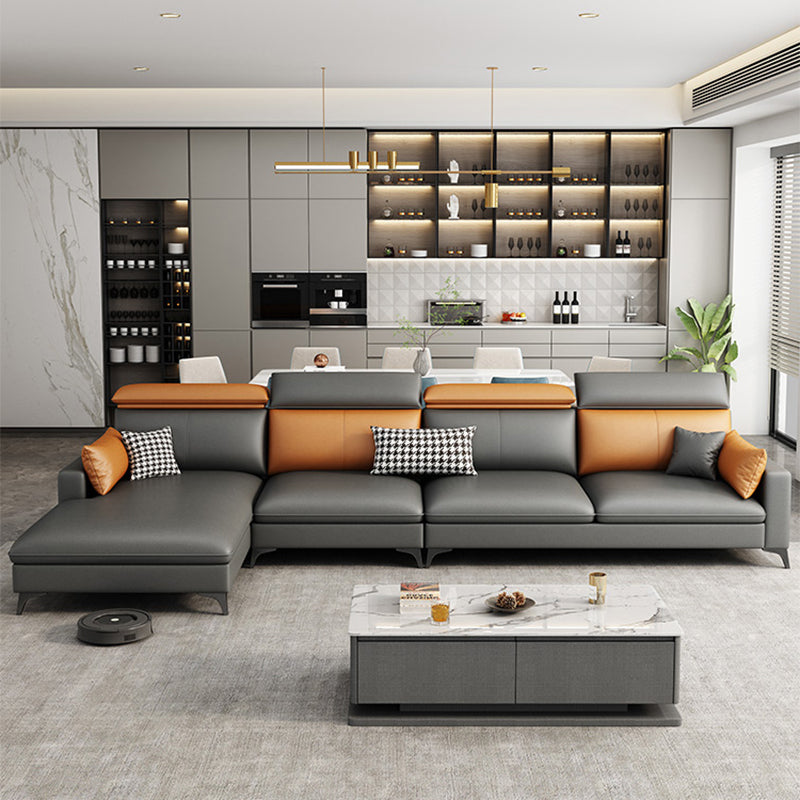 Contemporary 35.43 " H Faux Leather Square Arm Sofa & Chaise 128"L x 71"W x 35"H Left Latex Clearhalo 'furn' 'furn_sectionals' 'Furniture' 'Living Room Furniture' 'Sectionals' 6084780