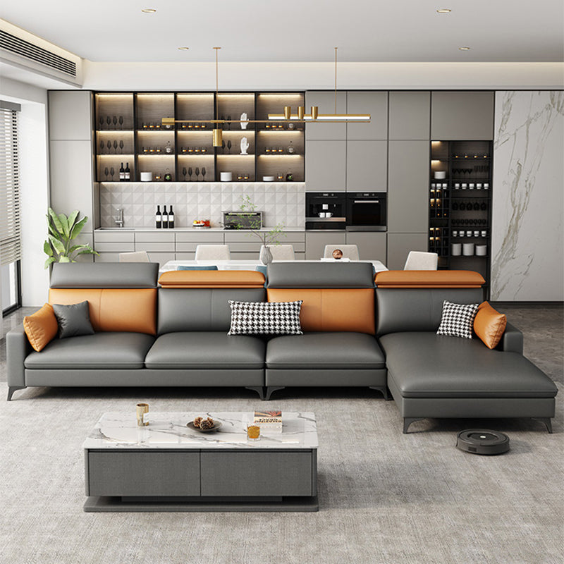 Contemporary 35.43 " H Faux Leather Square Arm Sofa & Chaise 128"L x 71"W x 35"H Right Latex Clearhalo 'furn' 'furn_sectionals' 'Furniture' 'Living Room Furniture' 'Sectionals' 6084782