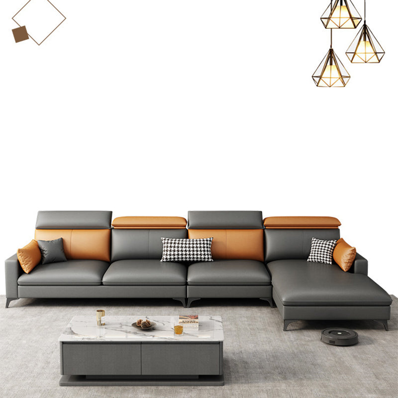 Contemporary 35.43 " H Faux Leather Square Arm Sofa & Chaise Clearhalo 'furn' 'furn_sectionals' 'Furniture' 'Living Room Furniture' 'Sectionals' 6084788