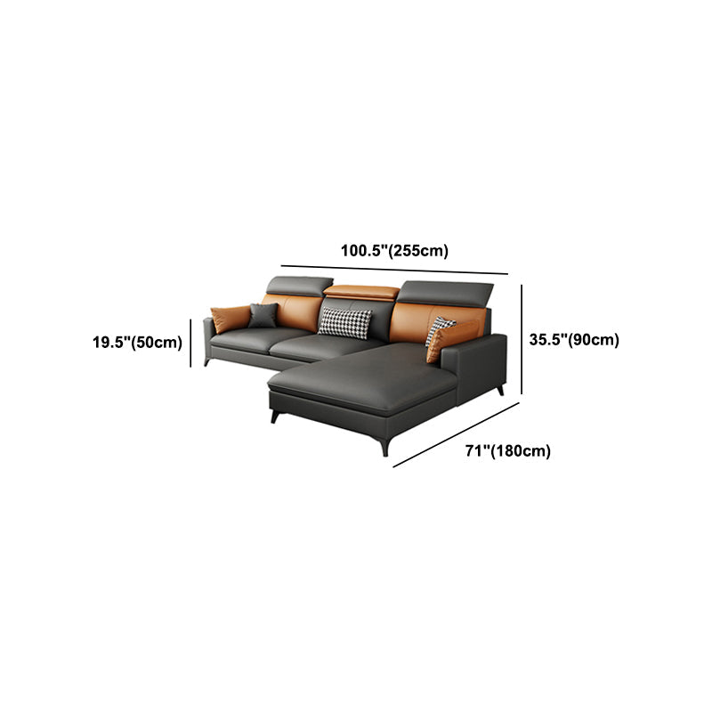 Contemporary 35.43 " H Faux Leather Square Arm Sofa & Chaise Clearhalo 'furn' 'furn_sectionals' 'Furniture' 'Living Room Furniture' 'Sectionals' 6084790